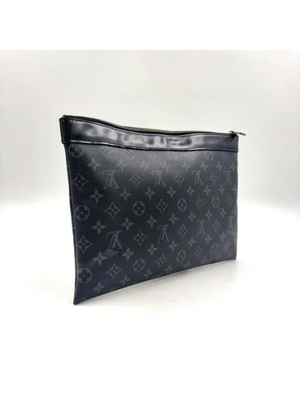 Louis Vuitton Pochette Discovery Monogram Eclipse Leather Black Clutch Silver